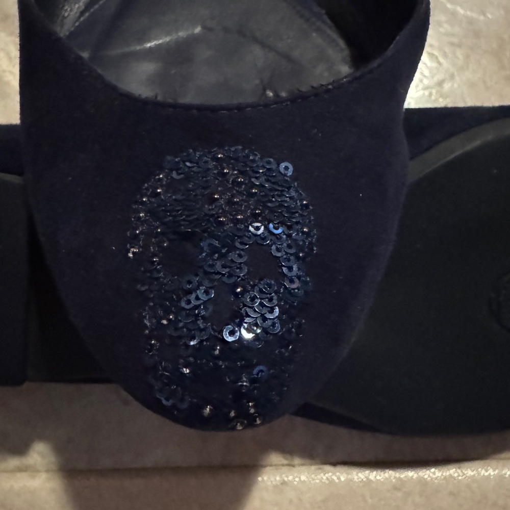 Alexander McQueen Navy Ballet Flats with Sequin Skull embellishment- size 7.5